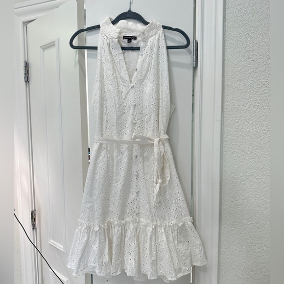 White Eyelet Dresses Sam And Jess Sleeveless Fit Flare tie front Summer Dress L - Picture 3 of 10